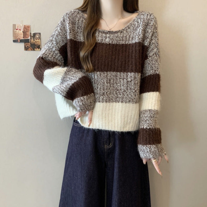 Women's Korean Style Gentle Gradient Striped Thick Needle Loose Sweaters