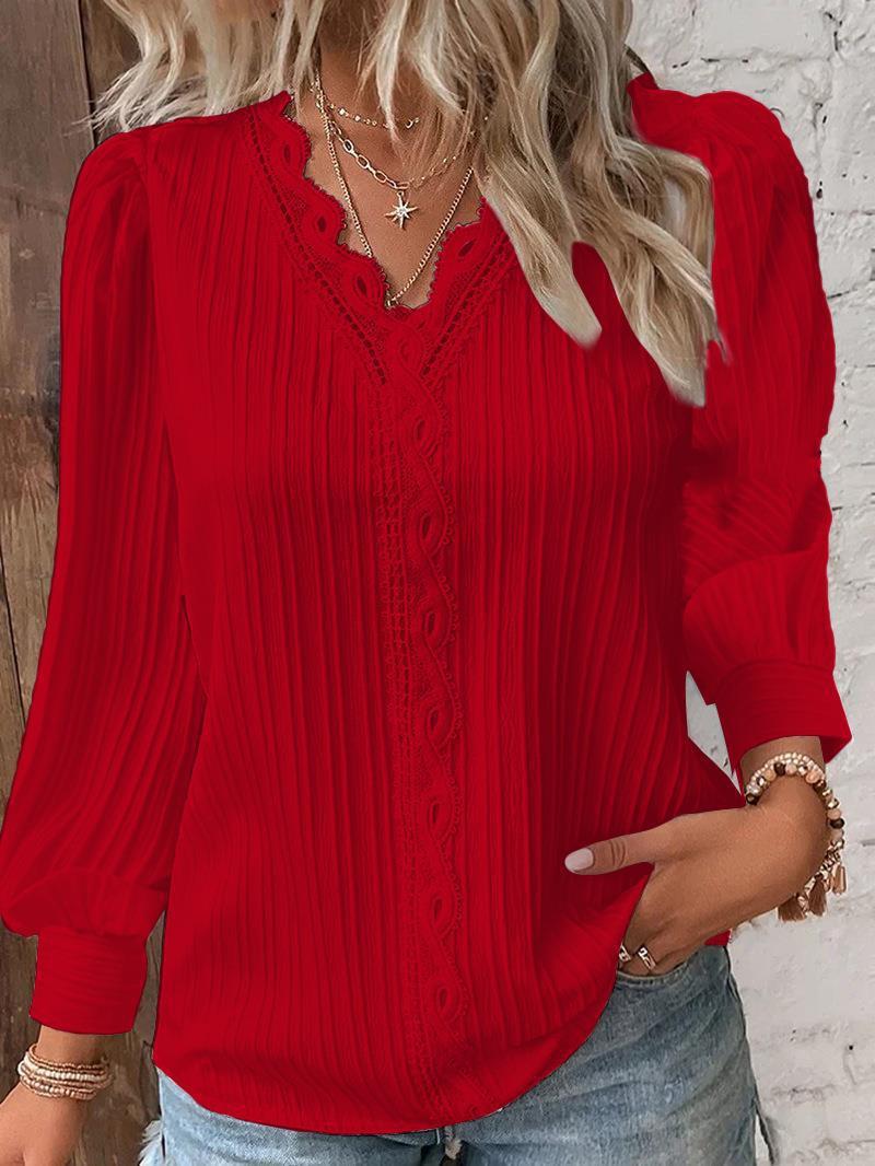 Women's Autumn Long Sleeve Lace Patchwork Shirt Clothing