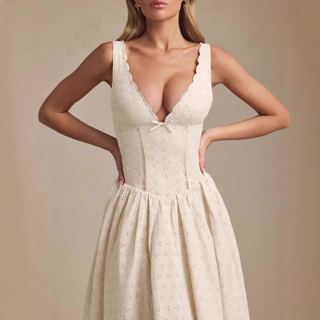 Solid Color Embroidery Sexy Slim Strap Dresses