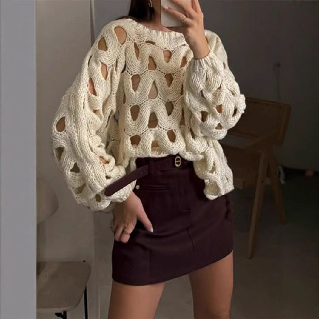Women's Color Leisure Vacation Beach Hook Flower Sweaters