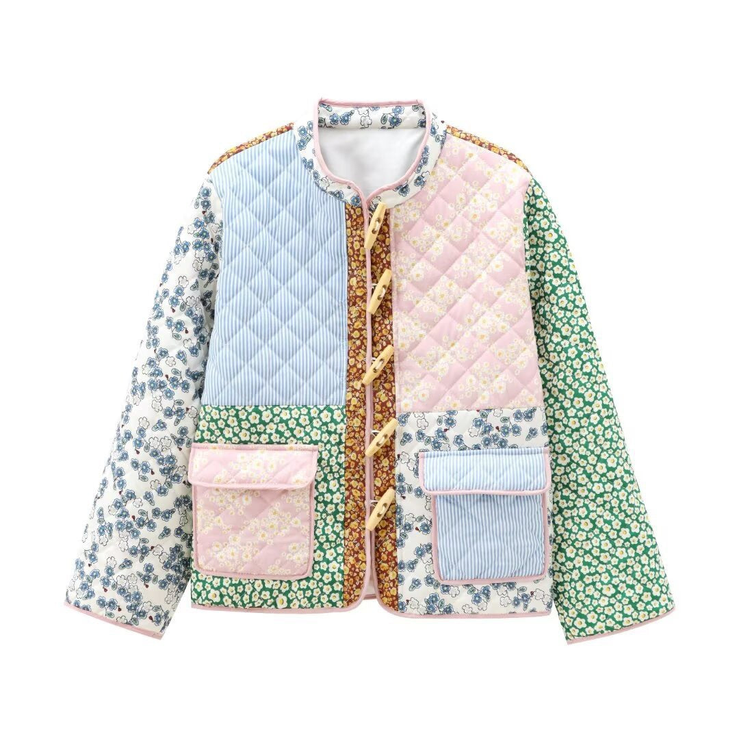 Women's Multicolor Street Fashion Print Stitching Cotton Jackets