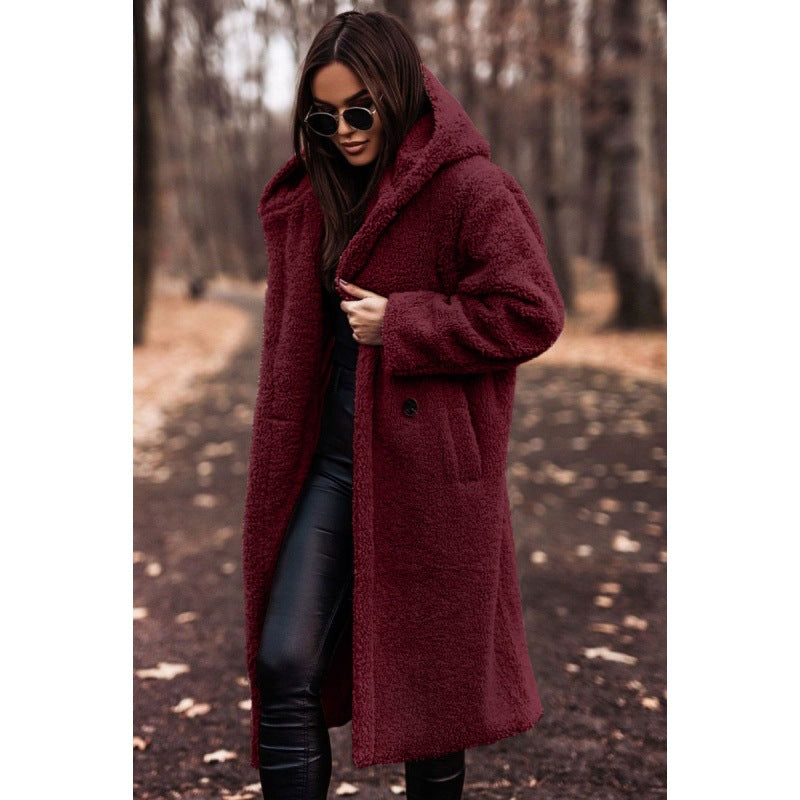 Women's Fashionable Long Solid Color Sleeve Woolen Coats