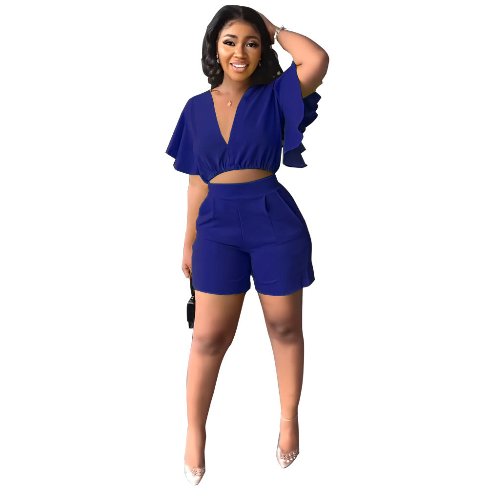 Cool Ruffled Casual Summer Two-piece Set Suits