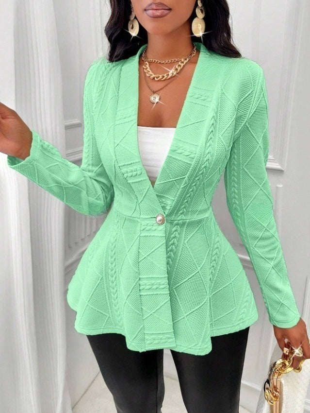 Jacquard Texture Single Button Green Collar Jackets