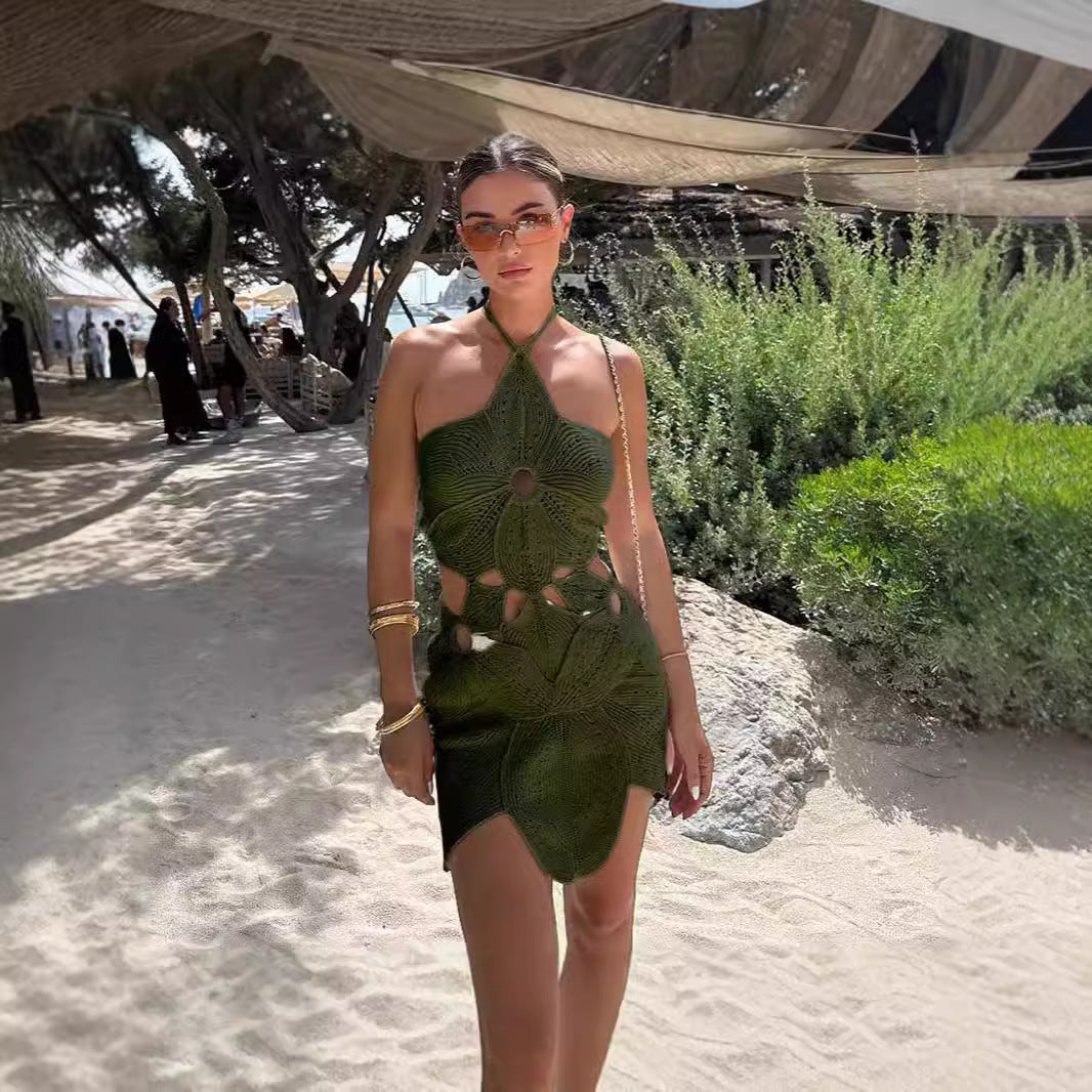 Women's Fashion Halter Asymmetric Hollow Dress Dresses