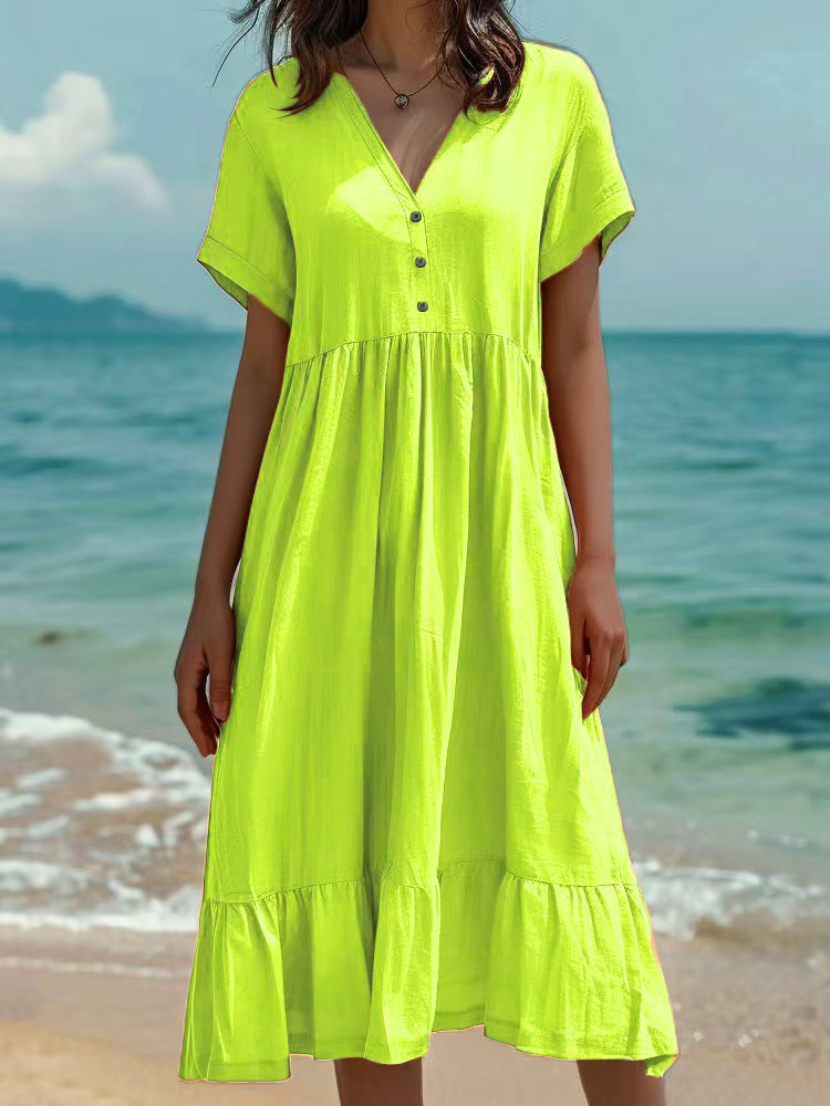 Women's Solid Color Sleeve Fashion Pleating Dress