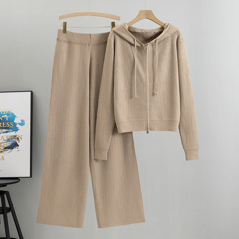 Women's Hooded Knit Two-piece Set Female Autumn Loose Hot Cardigans