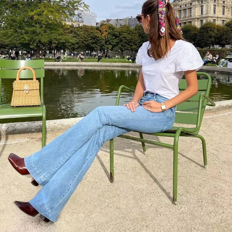 Women's Early Autumn High Waist Stretch Slim Fit Big Flared Jeans