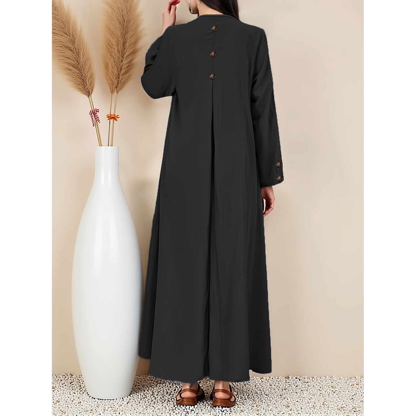 Women's Casual Woven Fake Button Design Loose Dress