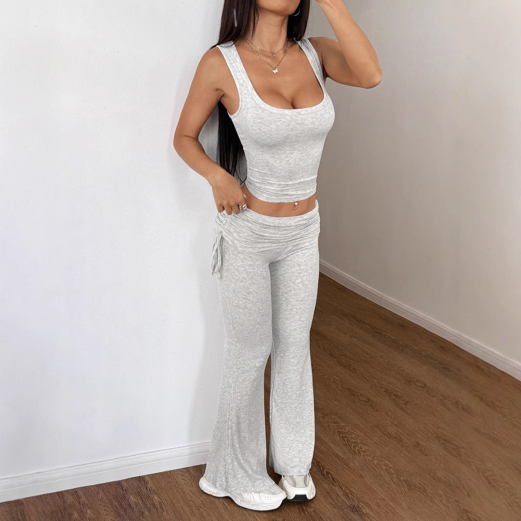 Women's Solid Color Sexy Lacing Trousers Two-piece Suits