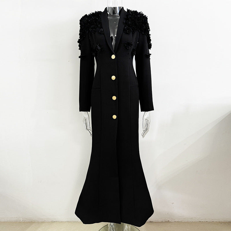 Bead Three-dimensional Flower Green Fruit Collar Dress