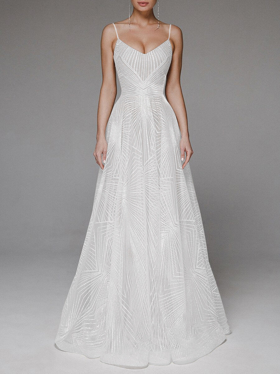 Women's Long Dress Sexy Strap Embroidered Sleeveless Wedding Dresses