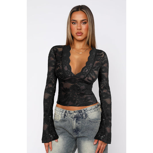 Women's Sexy Deep V Slim Fit Lace Blouses
