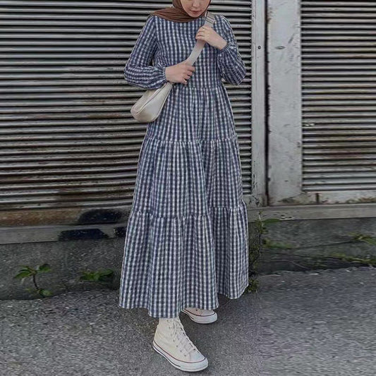 Long Sleeve Elastic Round Neck Loose Dresses