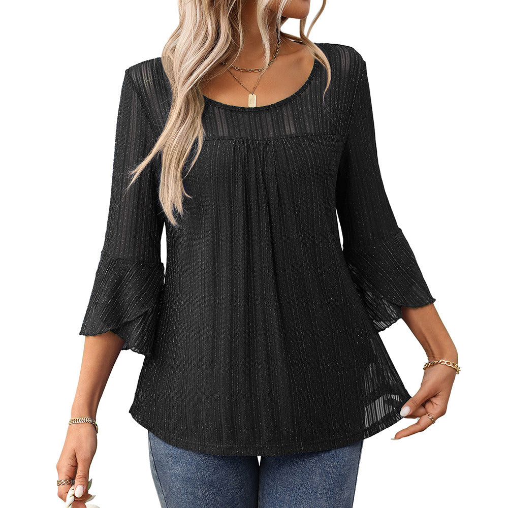 Women's Elegant Fashion Round Neck Ruffle Sleeve Blouses