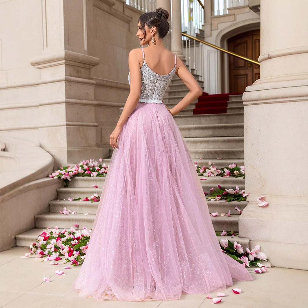 Unique Classy Pink Dress Sequined Gown Dresses