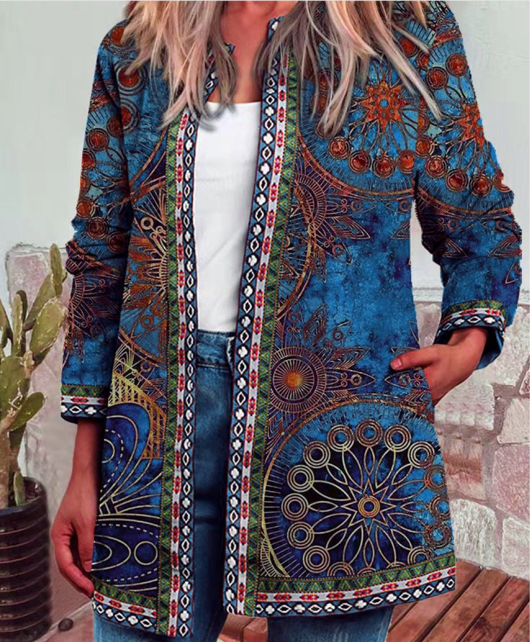 Women's Ethnic Style Floral Print Long Sleeve Jackets