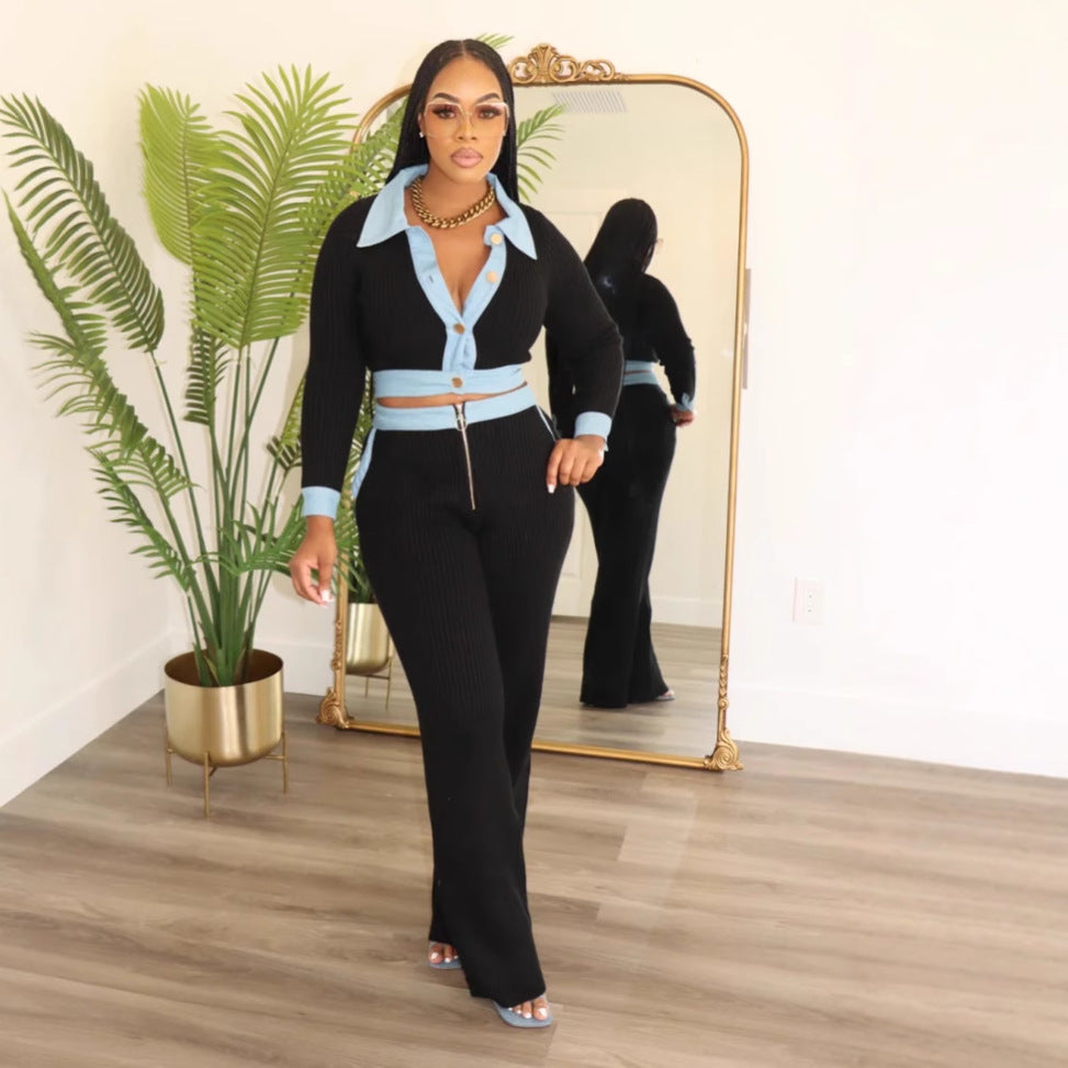 Comfortable Sexy Single-breasted Retro Trousers Two-piece Jumpsuits