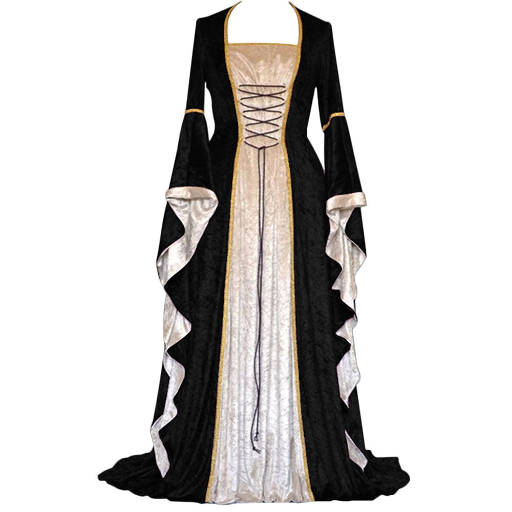 Women's Gold Veet Bell Sleeve Retro Medieval Long Dress