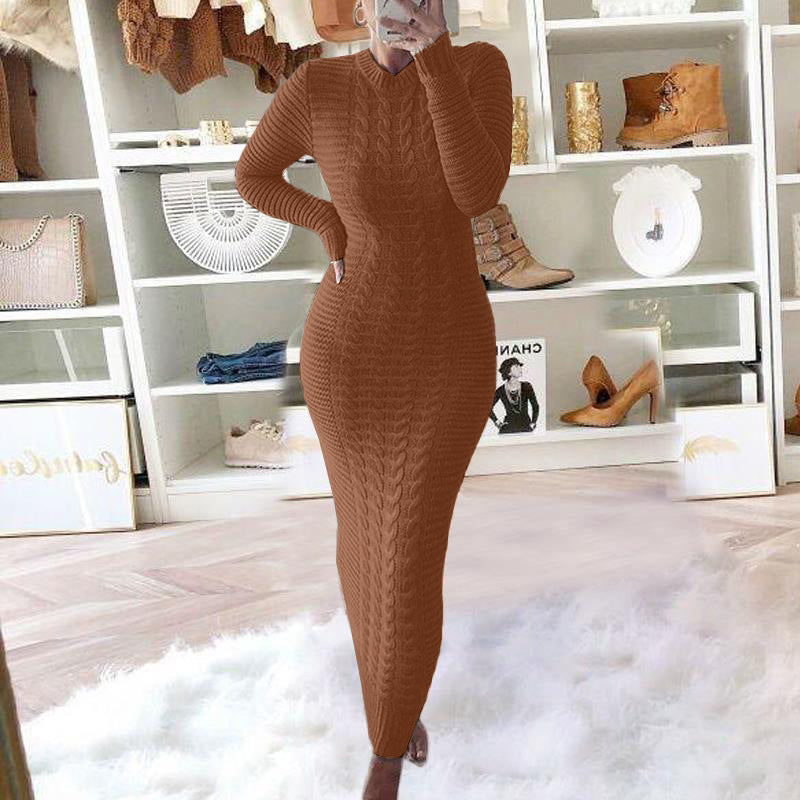 Charming Women's Fashion Twist Long-sleeved Woolen Dress