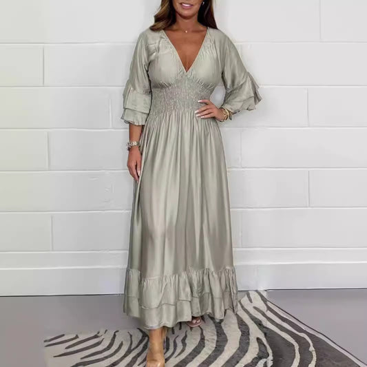 Women's Fashion Graceful Satin Flounce Dress Dresses