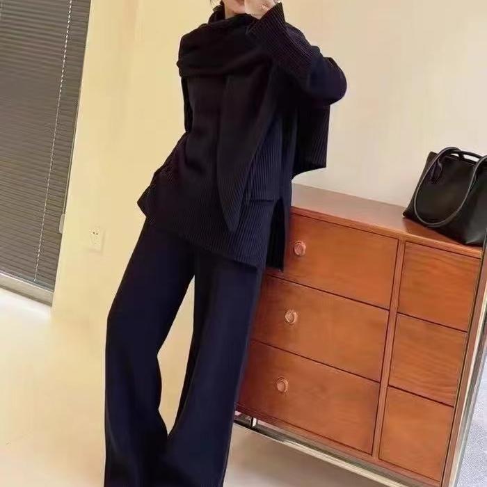 Loose Slimming Style Wide Leg Scarf Suits