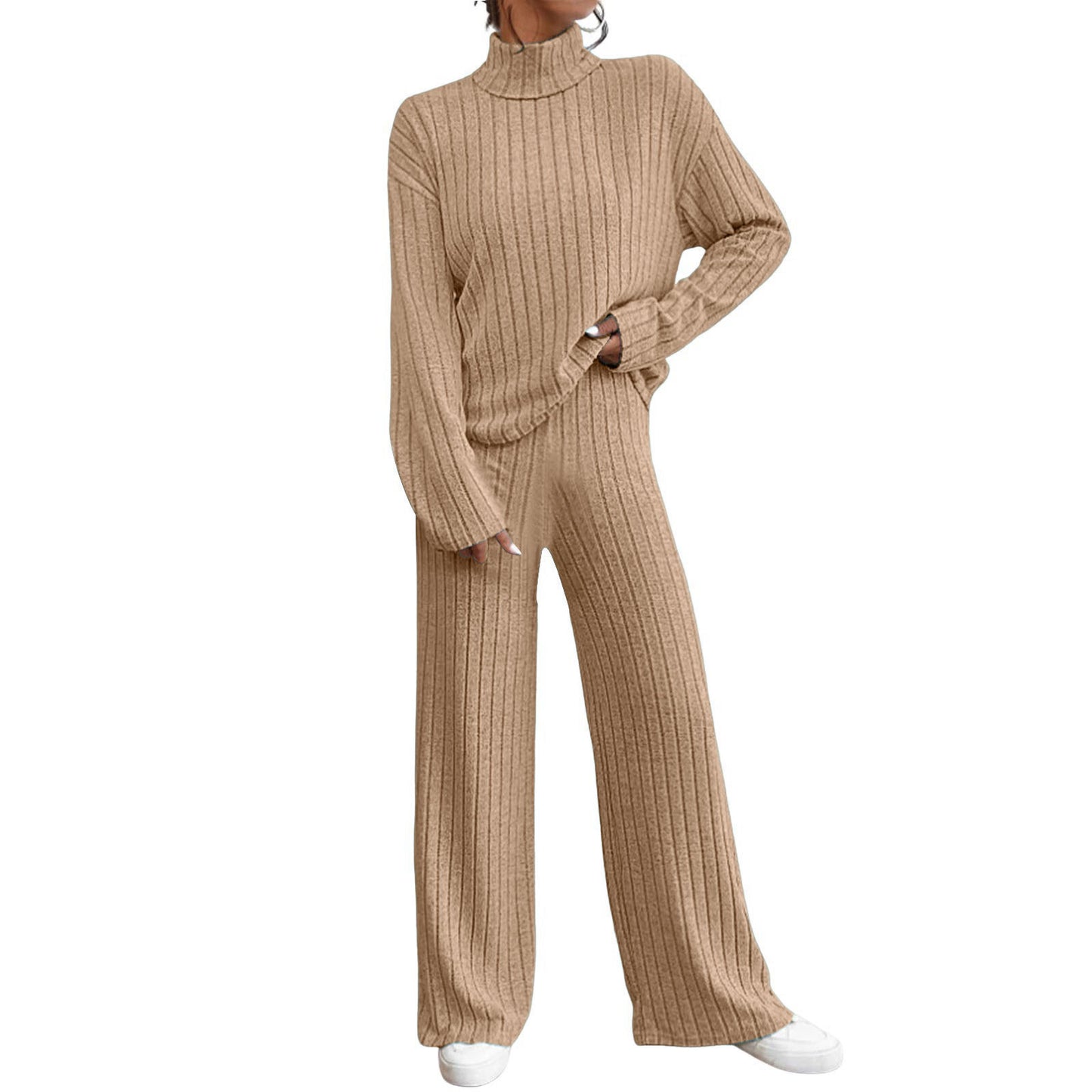 Women's Turtleneck Knitted Loose Trousers Two-piece Set Sweaters