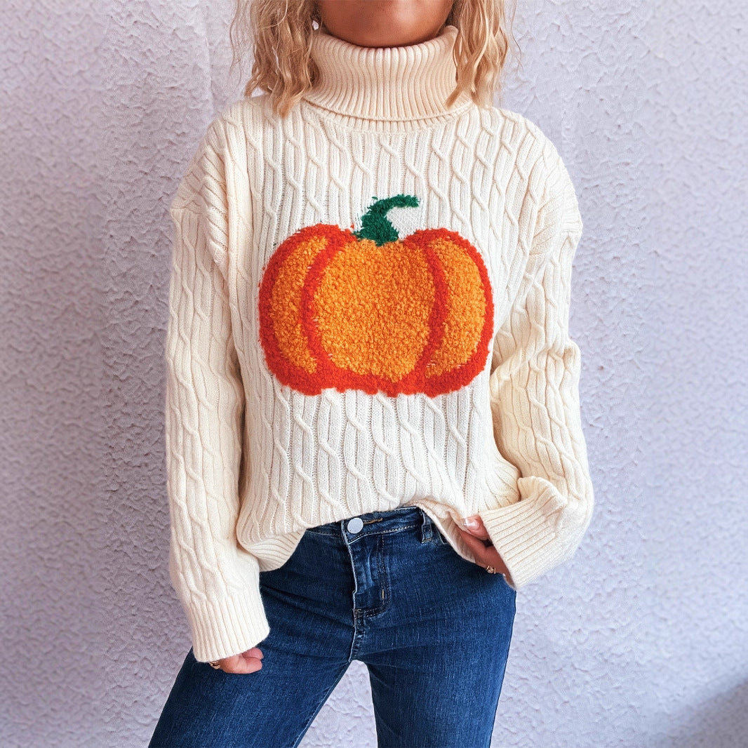 Women's Turtleneck Pumpkin Knitted Casual Fashion Commuter Sweaters