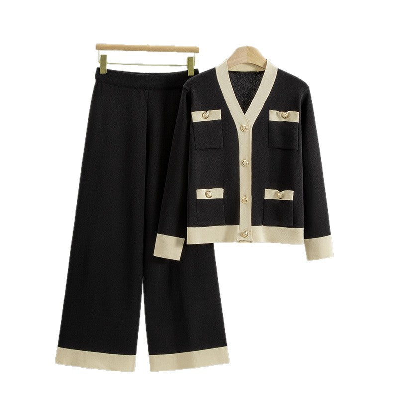 Women's Autumn Contrast Color Knitted Loose-fitting Two-piece Fashion Casual Suit