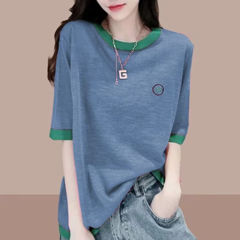 Women's Sleeve Slub Cotton T-shirt Thin Loose Blouses