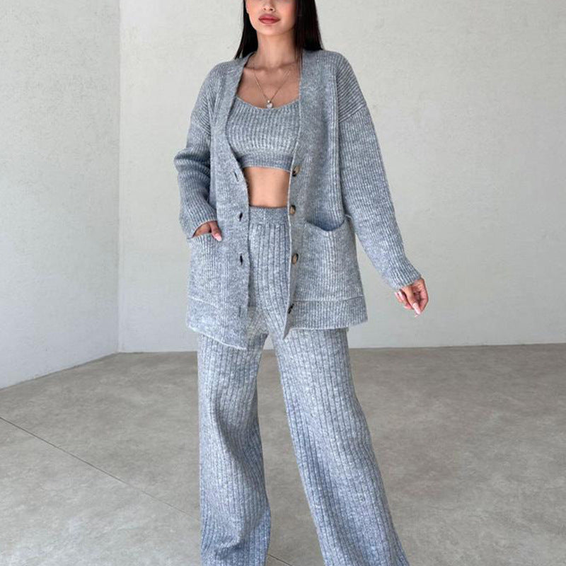 Fashion Solid Color Button Trousers Three-piece Suits