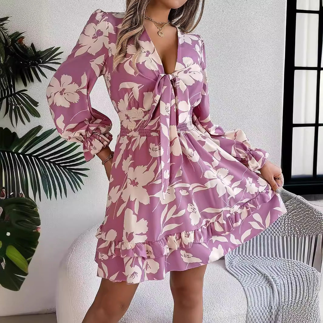 Women's Casual Flower Half Sleeve Ruffled A- Clothing