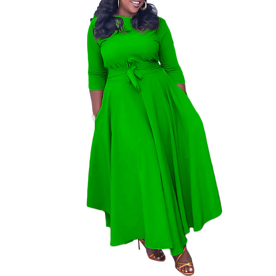 Women's Fashion Temperament Pure Color Large Swing Dress