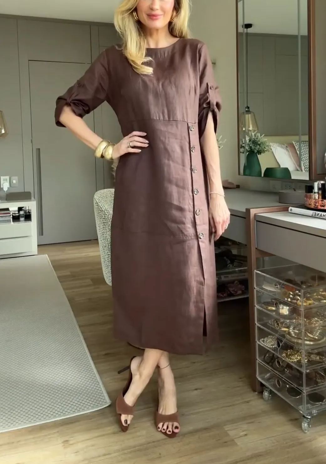 Women's Summer Style Loose Casual Solid Color Short-sleeved Cotton Dress