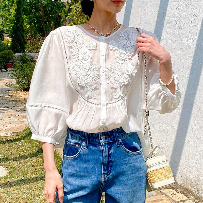 Women's Style White Shirt Half Sleeve Old Blouses