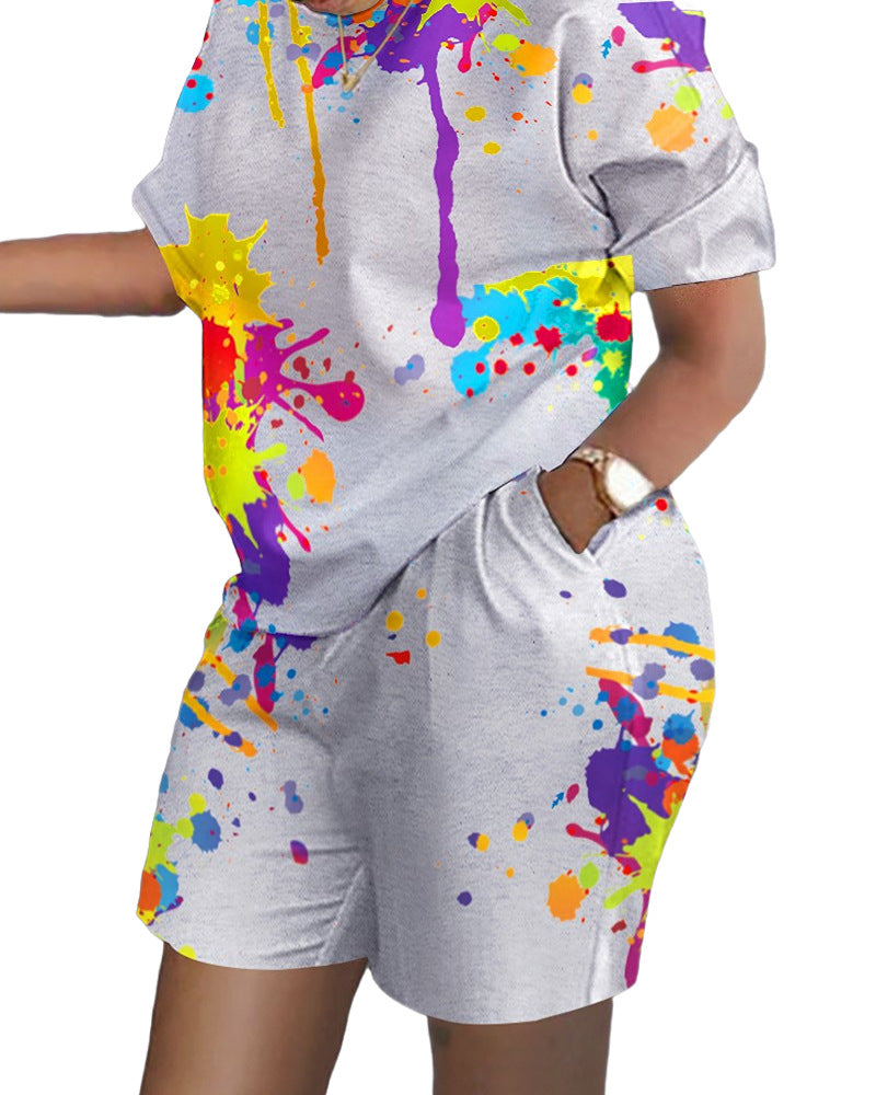 Women's Versatile Short-sleeved Two-piece Printed Commuter Suits