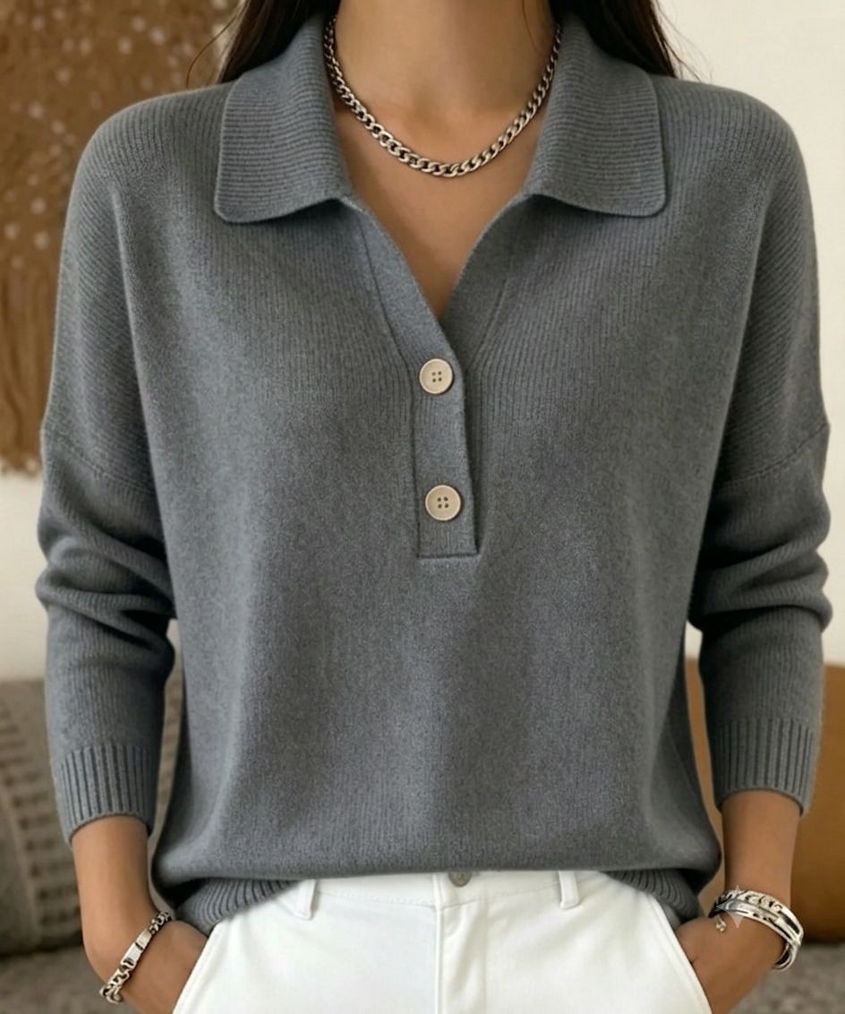 Women's Lapel Half Button Loose Casual Sweaters