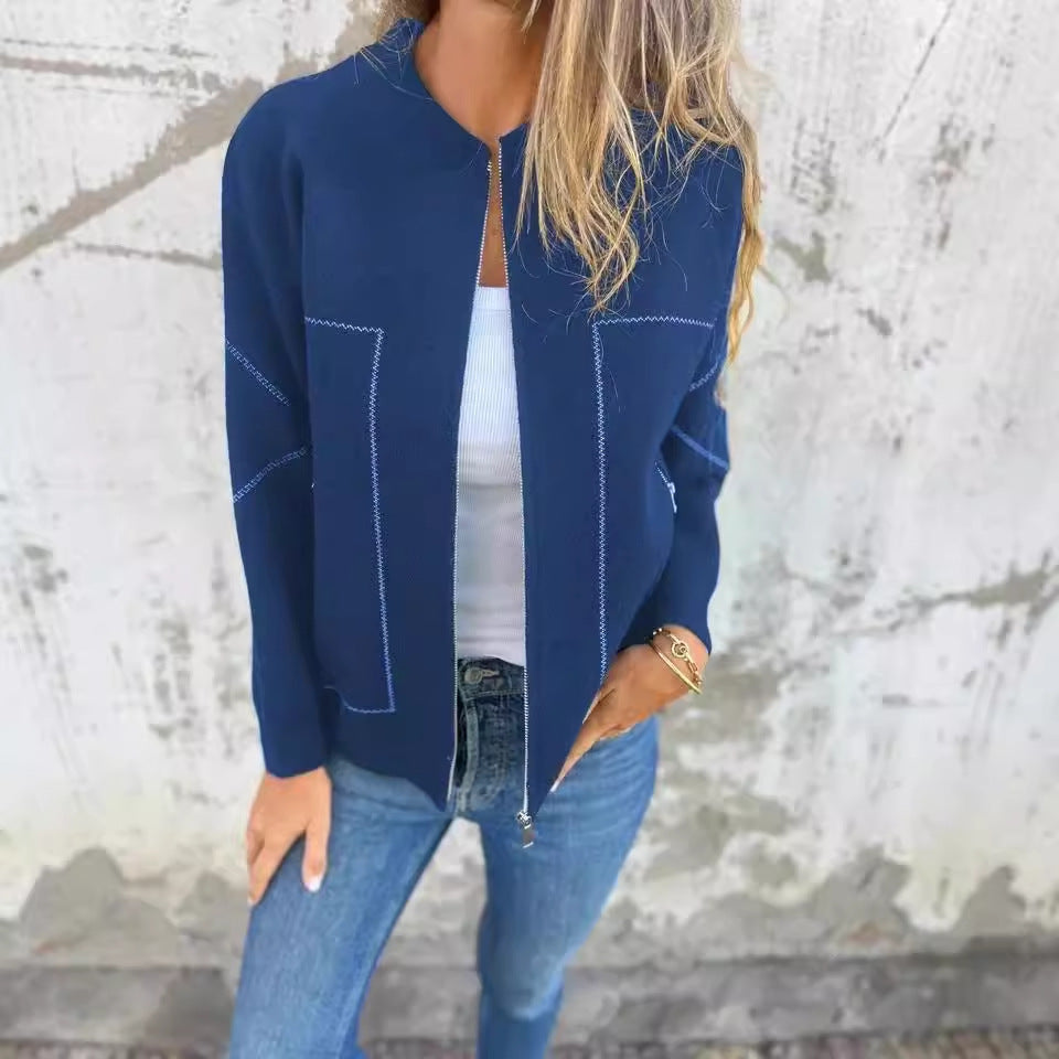 Durable Graceful Fashion Zipper Solid Color Jackets