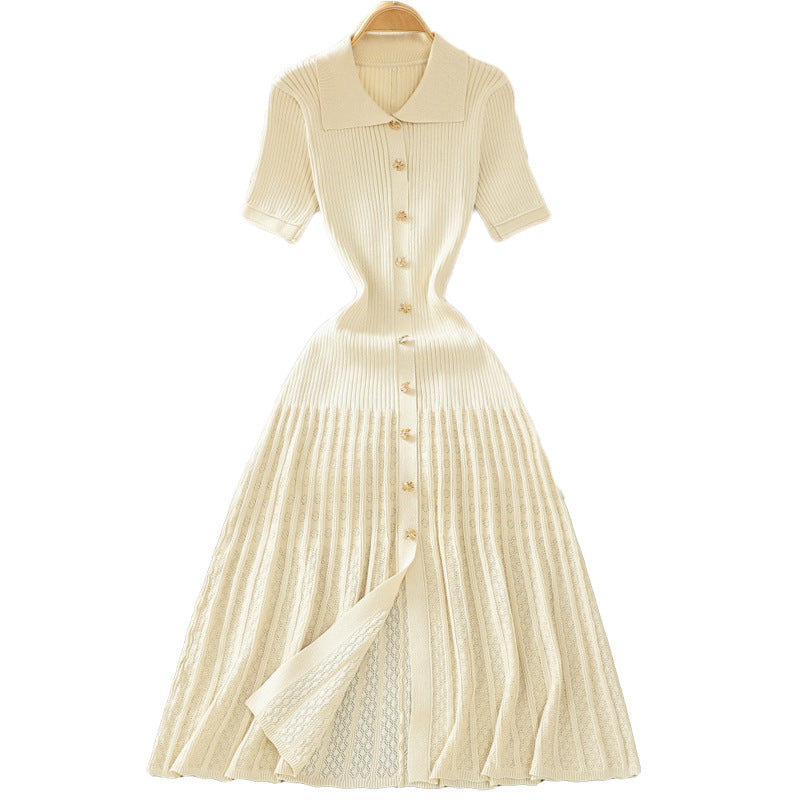 Collar Gold Buckle Woolen Long Dress Dresses