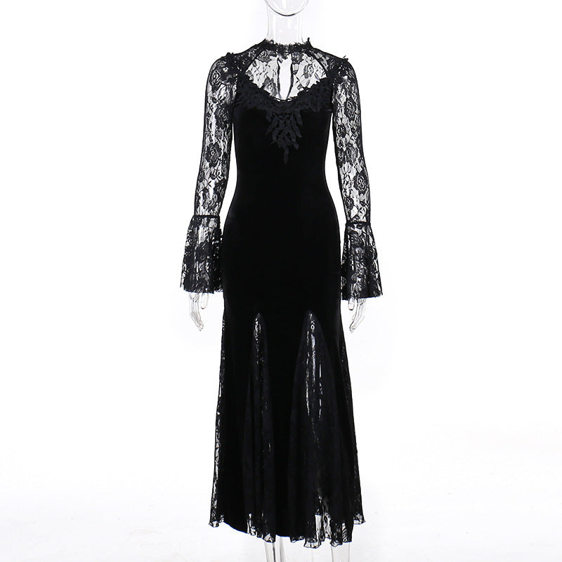 Women's Temperament Sexy See-through Slim Fit Long Dress Dark Dresses