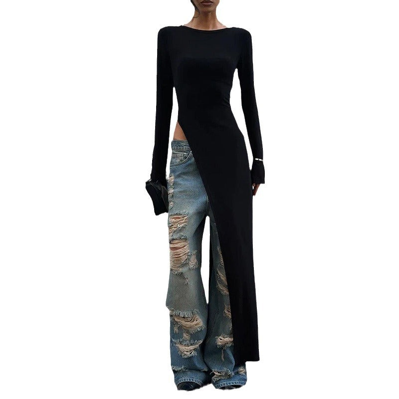 Women's Autumn Fashion Special Split Solid Color Dresses
