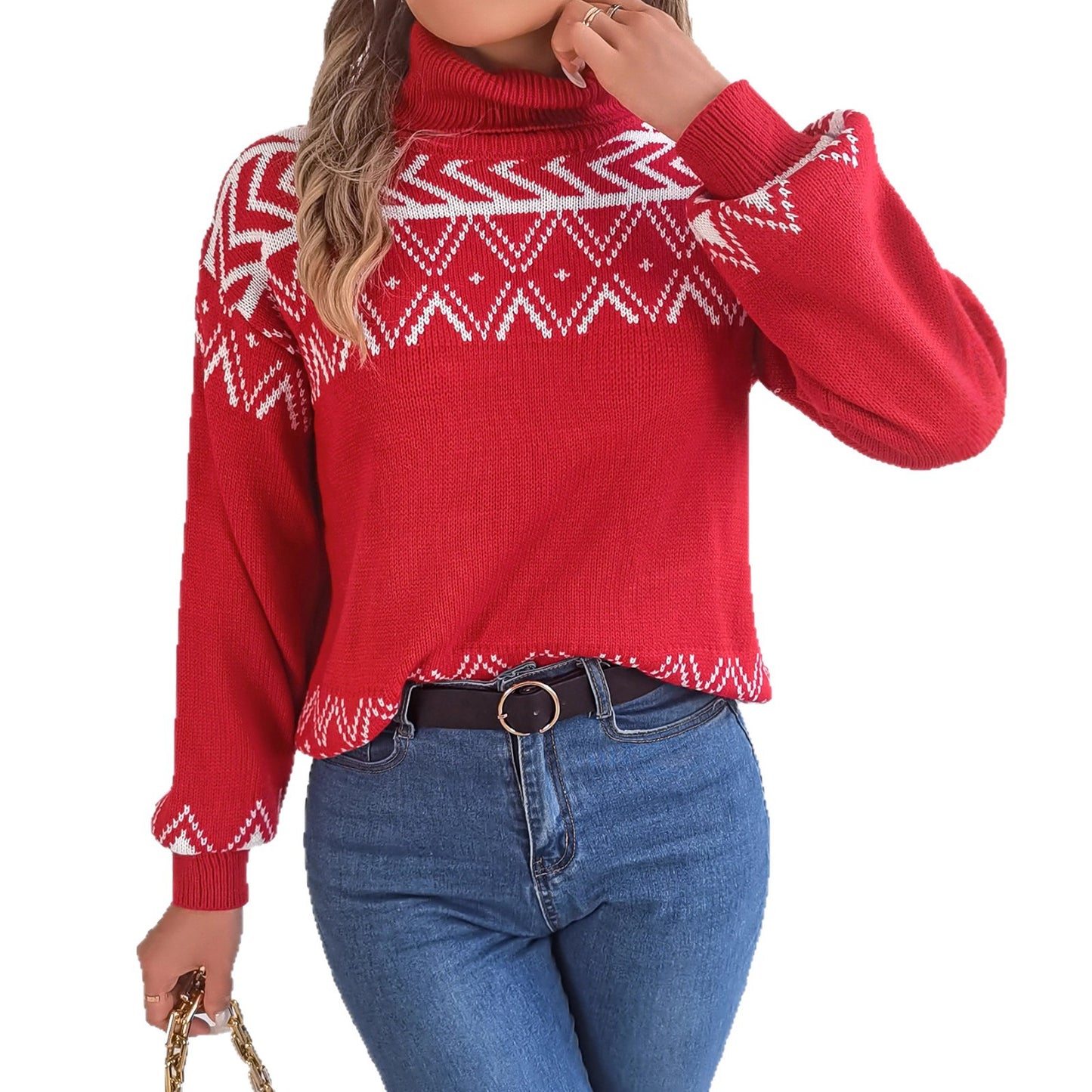 Women's Ethnic Style Retro Jacquard Lantern Sleeve Sweater