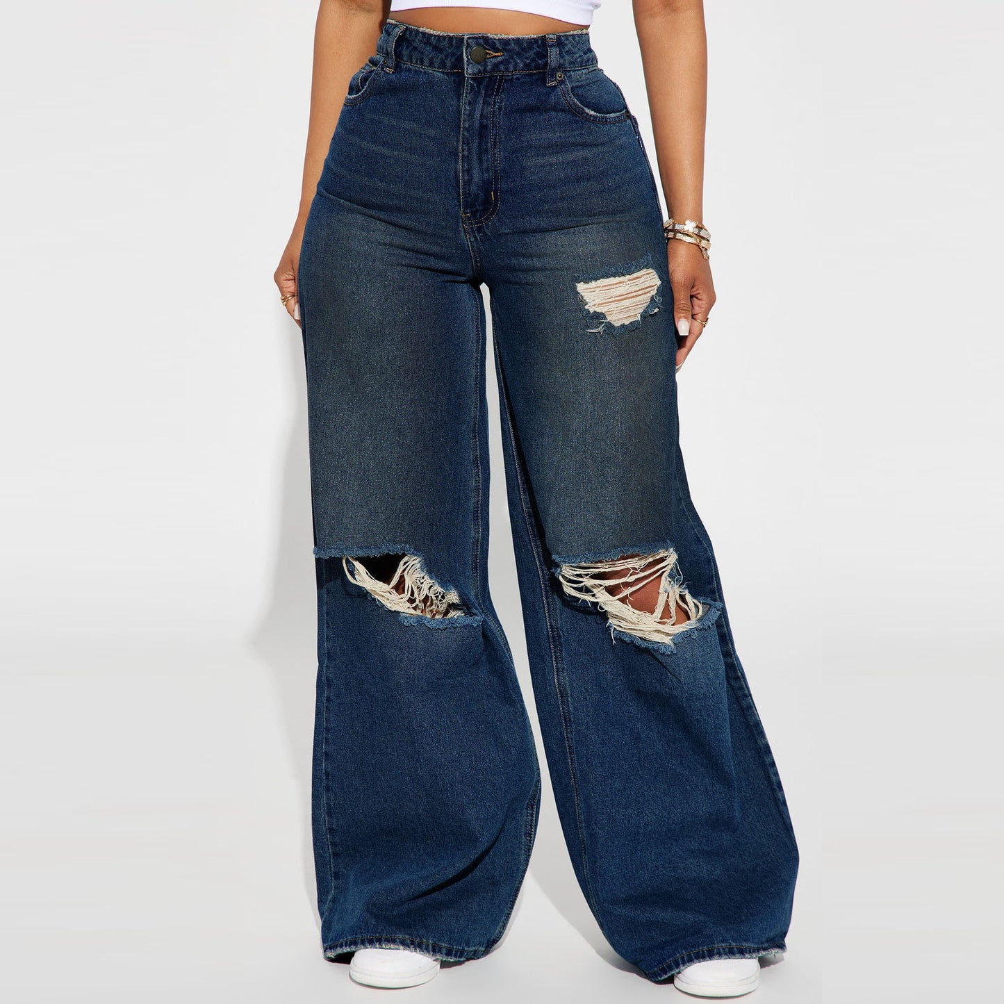 Women's Comfortable Unique Common Style Bagged Jeans