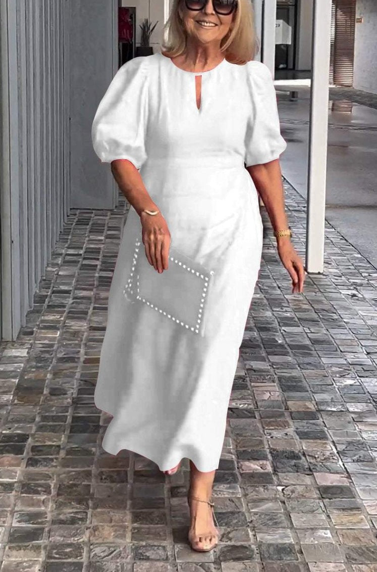 Women's Solid Color Loose-fitting Casual Puff Sleeve Dresses