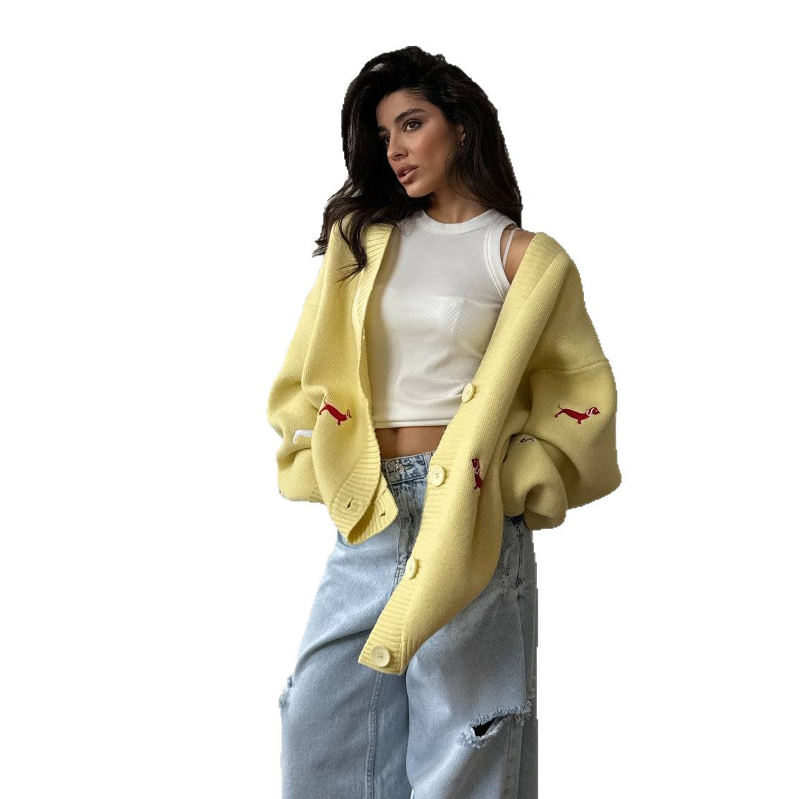 Women's Woolen Single-breasted Sausage Dog Embroidered Trendy Personality Coats