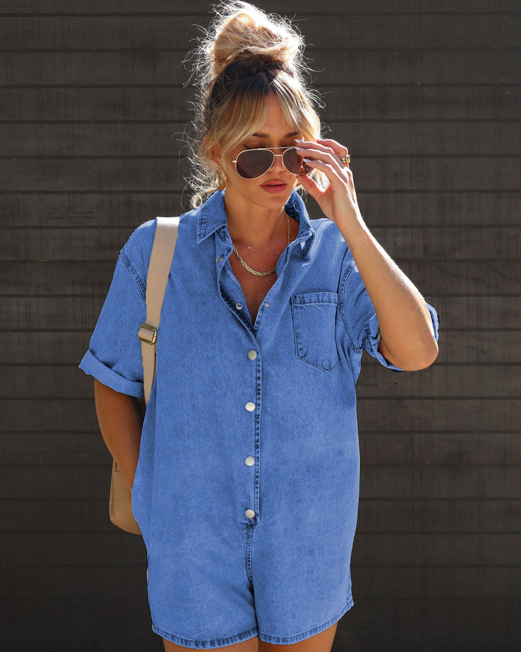 Summer Street Hipster Lapel Sleeve Denim Jumpsuits
