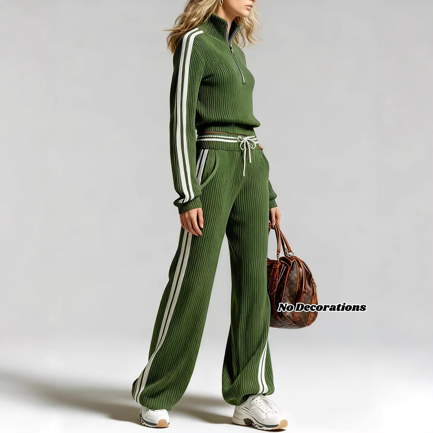 Women's Casual Sportswear Contrast Color Two-piece Knitted Clothing