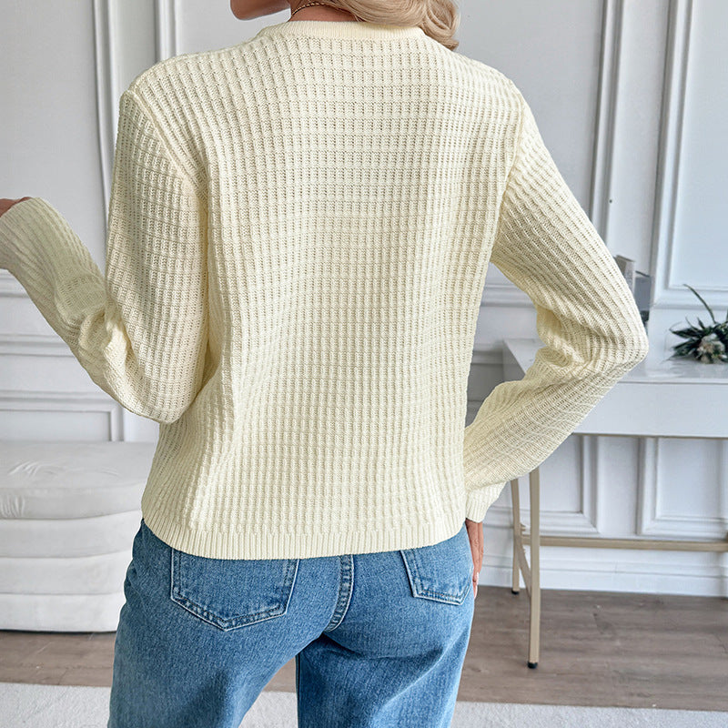 Women's Casual Korean Style Metal Button Solid Sweaters