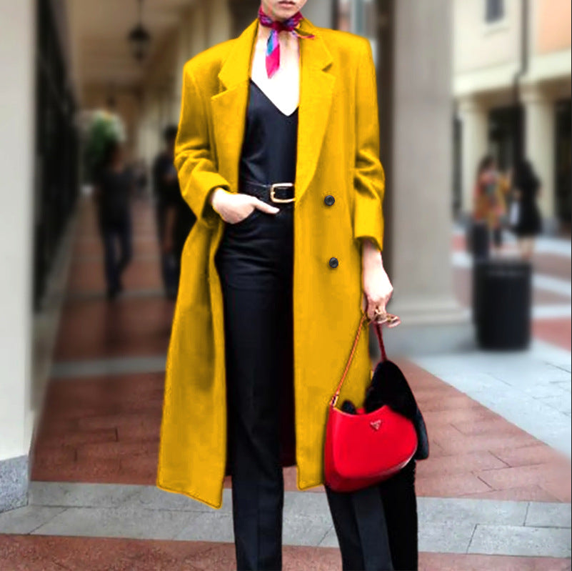 Women's Woolen Trench Overcoat Casual Long Coats