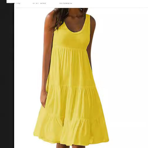 Women's Sleeveless Round Neck Stitching Big Swing Dresses